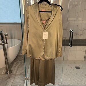 Show Me Your MuMu Moss Green Blazer, Tank and Wide Leg Pant Set